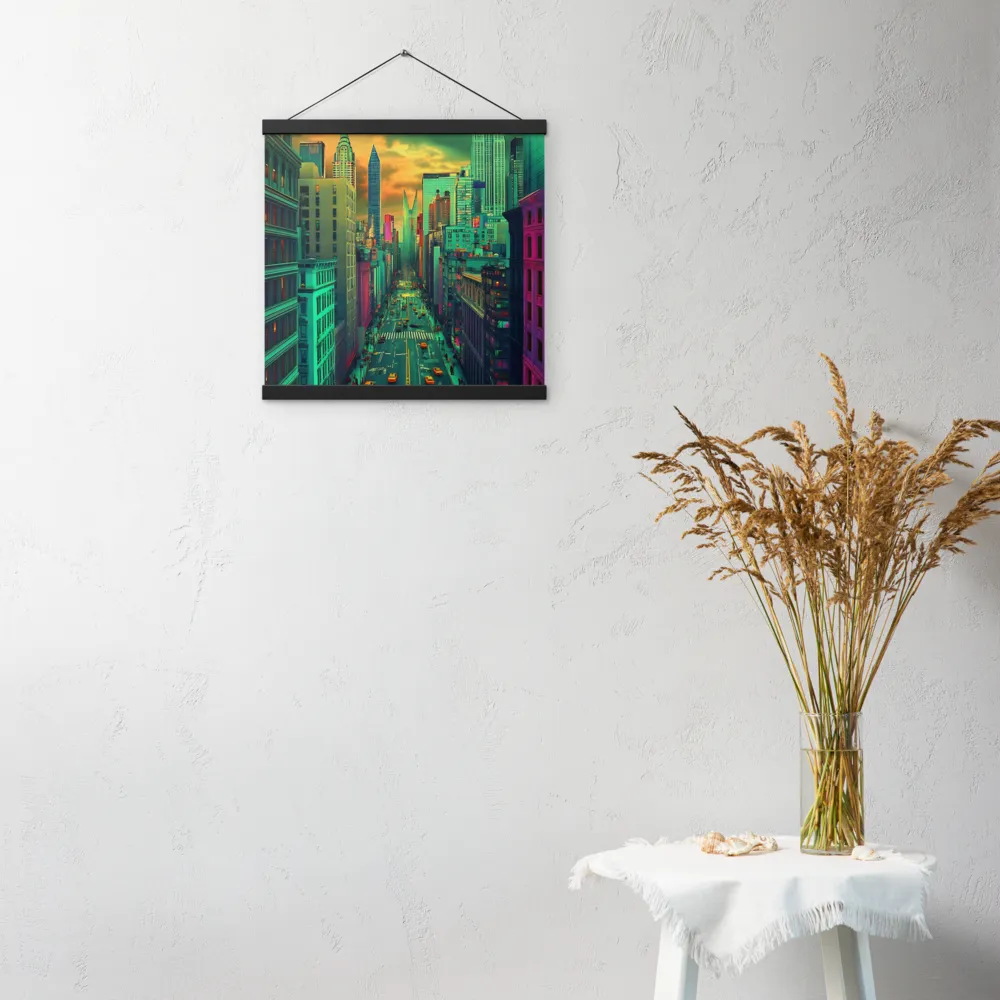 Urban Surrealism: Neon Dreams | Poster With Black Wood Hanger | 16″×16″