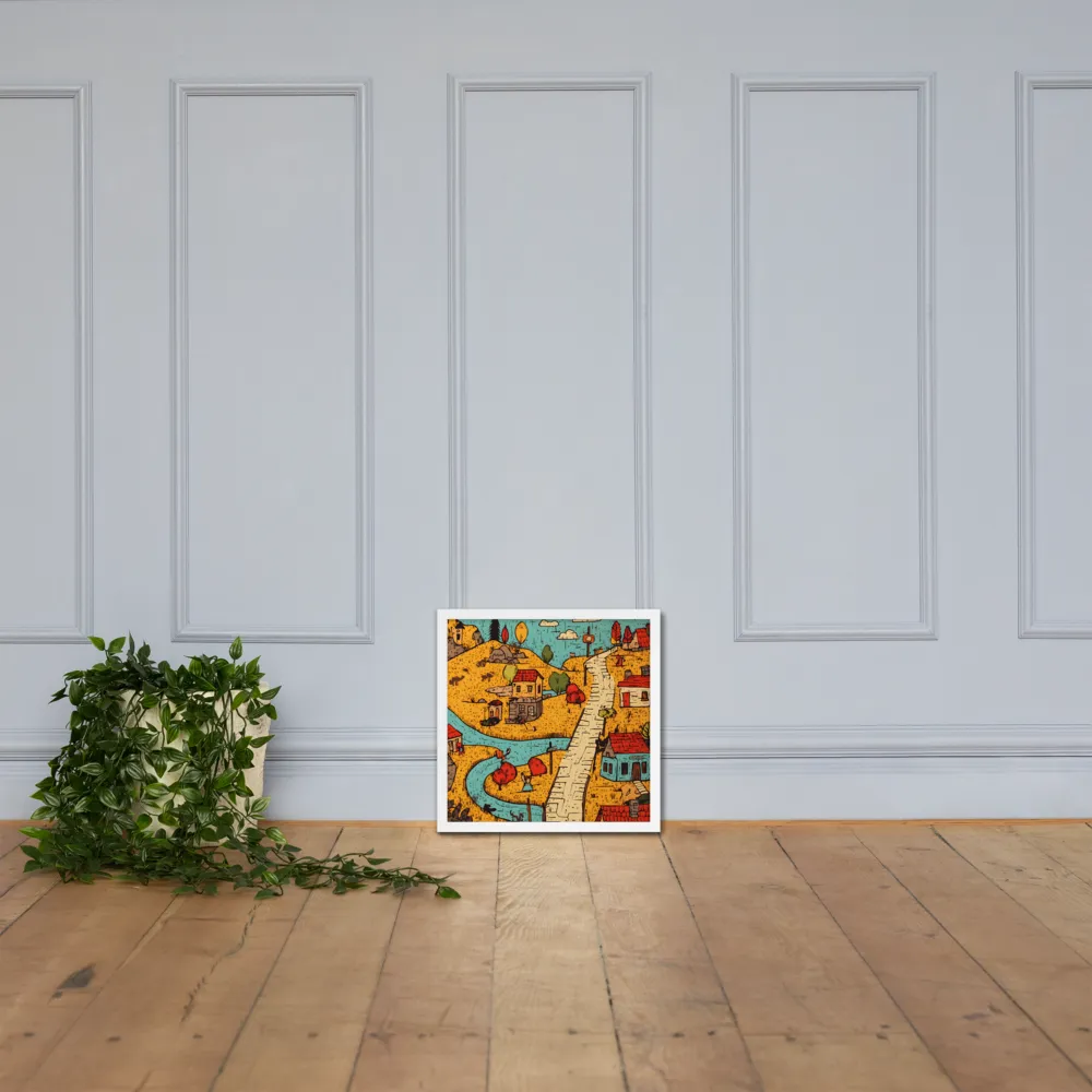 Whimsical Village Landscape | Poster with White Frame | 16″×16″