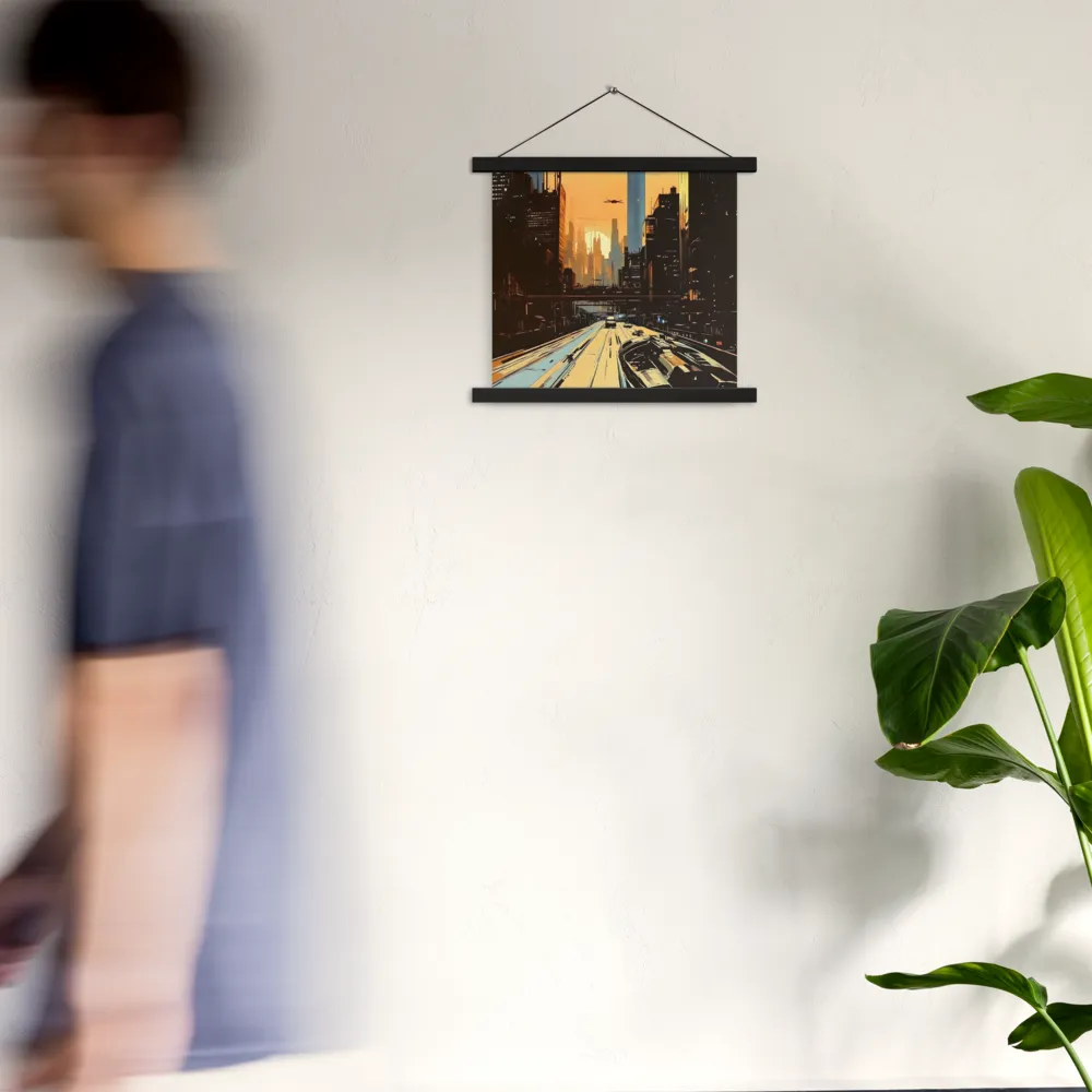 Metro Nexus: A Futuristic Cityscape | Poster With Black Wood Hanger | 14″×14″