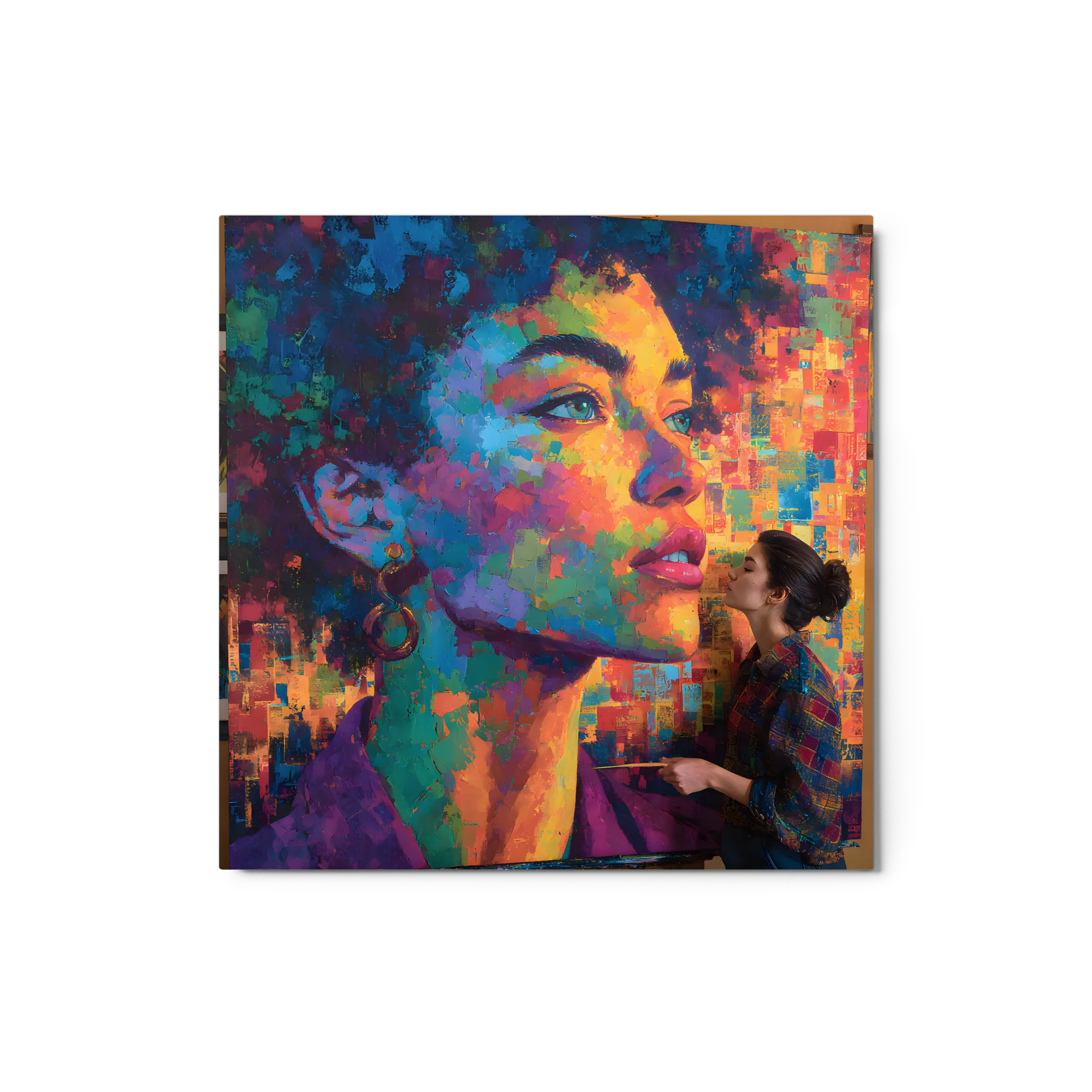 Vibrant Impasto Portraiture 
 Metal Print | 12″x 12″