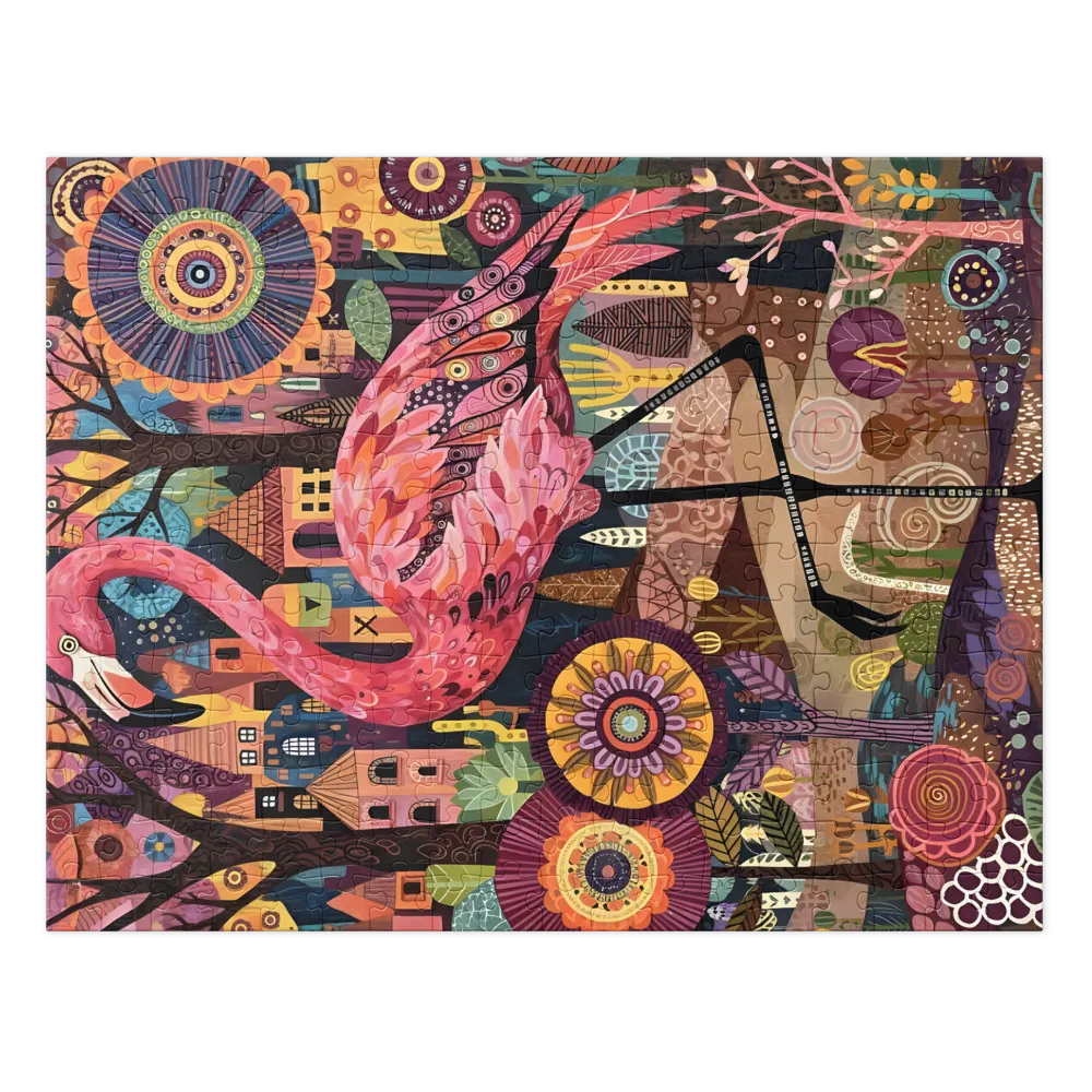 Pink Flamingo Garden 
 Jigsaw Puzzle in Tin Box