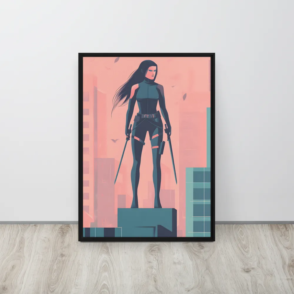 Urban Sentinel: A Warrior's Stand | Canvas with Black Frame | 20″×28″