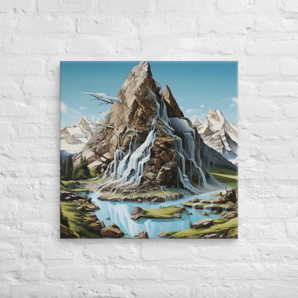 Majestic Cascade: A Mountain Masterpiece | Canvas | 28″×28″