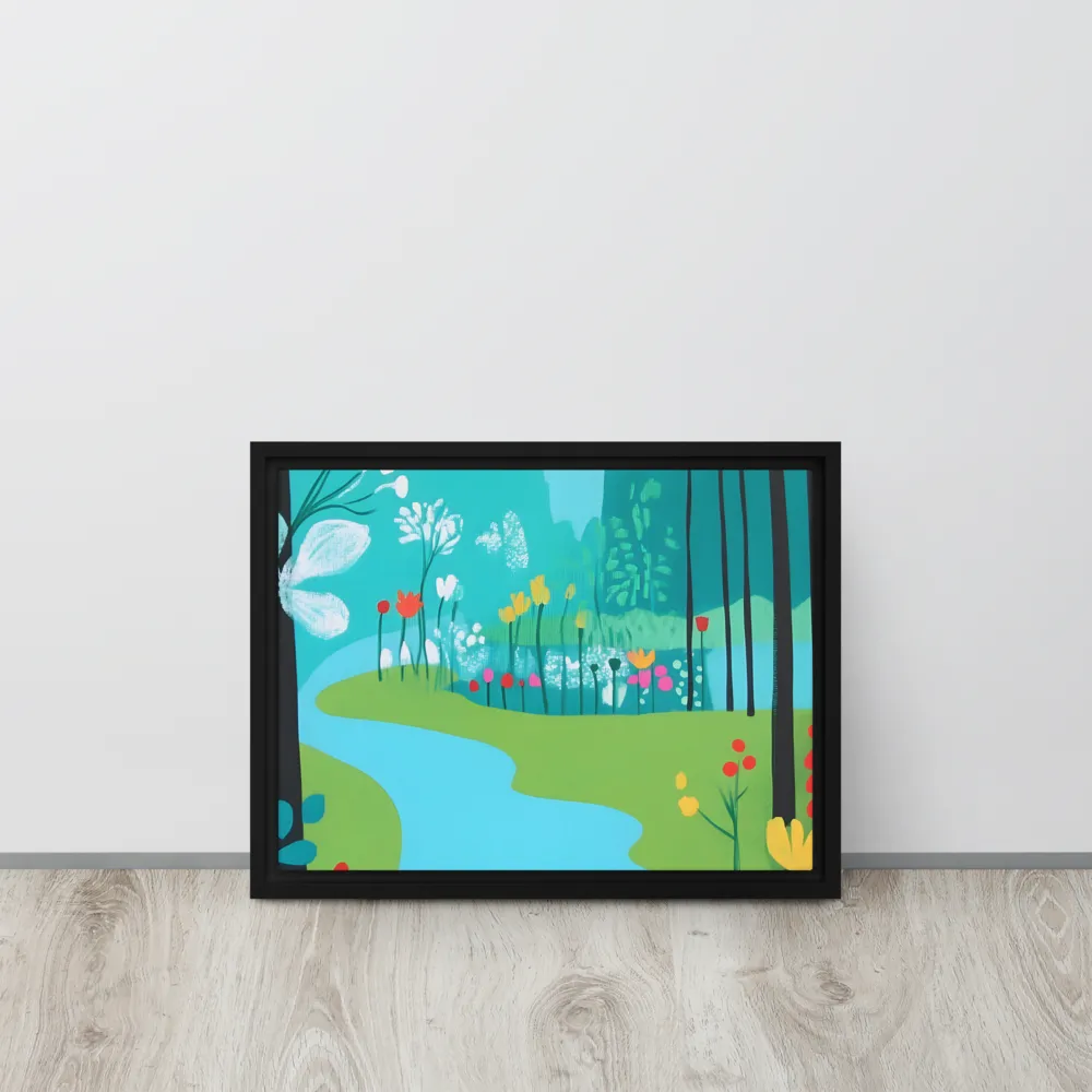 Whispers of Spring: A Colorful Retreat | Canvas with Black Frame | 12″×16″