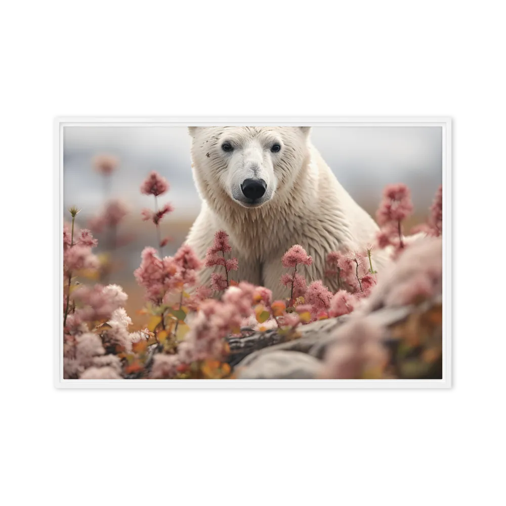 Curiosity Among Blooms: The Polar Bear | Canvas with White Frame | 24″×36″