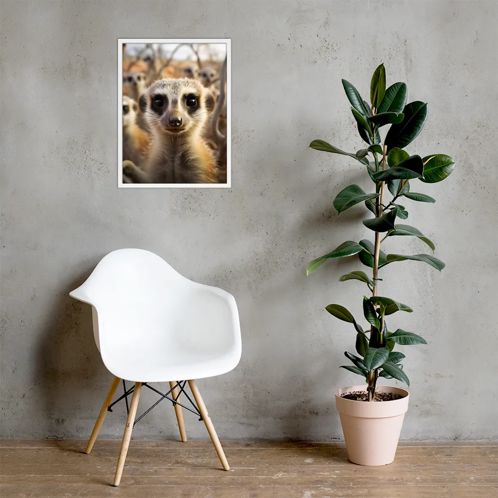 Curious Meerkats in Community | Poster with White Frame | 18″×24″