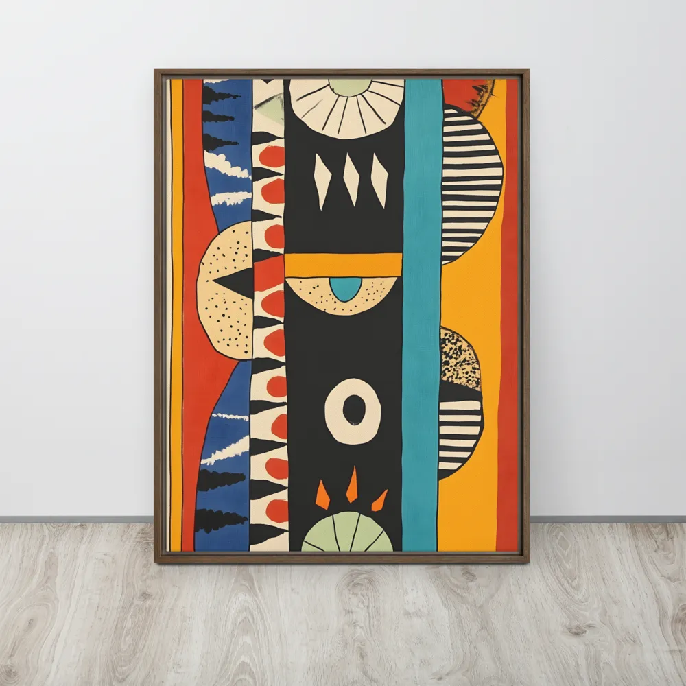Playful Geometry: A Modern Abstract Exploration | Canvas with Brown Frame | 24″×32″