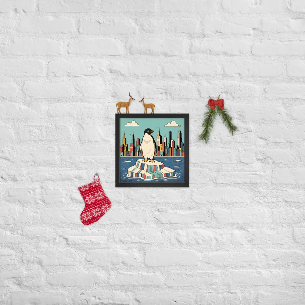 Urban Penguin 
 Poster with Black Frame | 12″x 12″