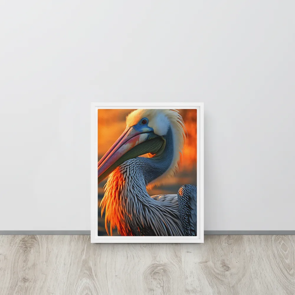 Elegance of the Pelican at Sunset | Canvas with White Frame | 11″×14″