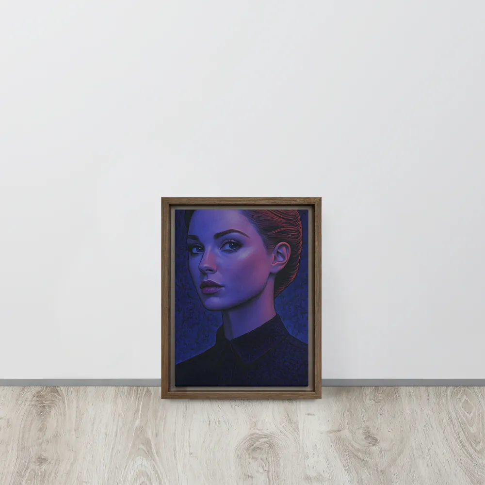 Ethereal Portrait in Blue and Red | Canvas with Brown Frame | 9″×12″