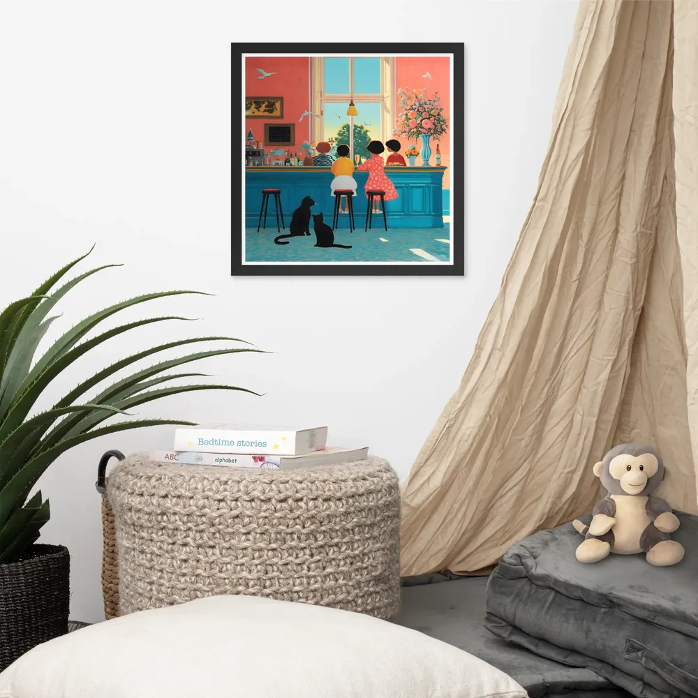 Sunlit Café Counter 
 Poster with Black Frame | 16″x 16″