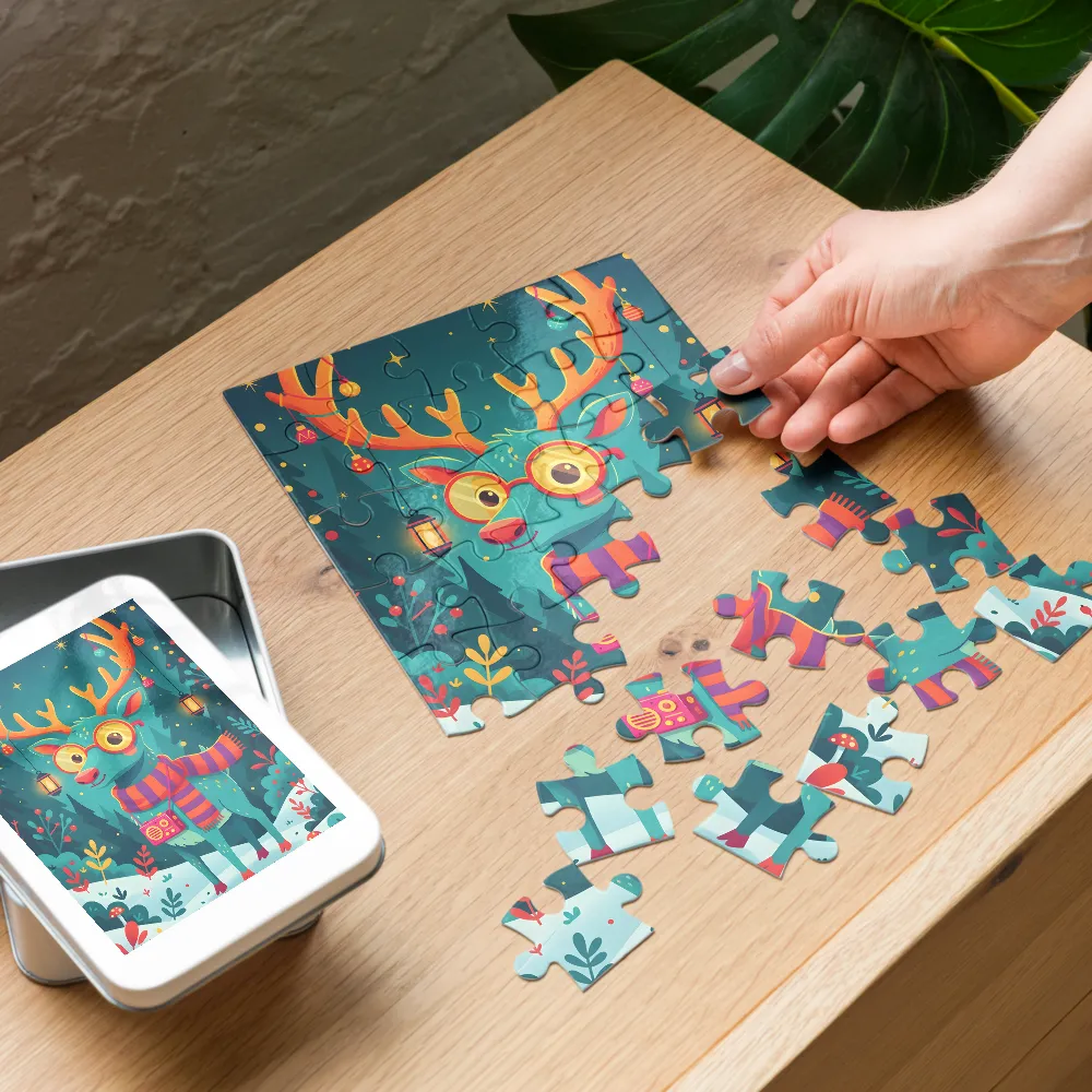 Festive Forest Reindeer 
 Jigsaw Puzzle in Tin Box