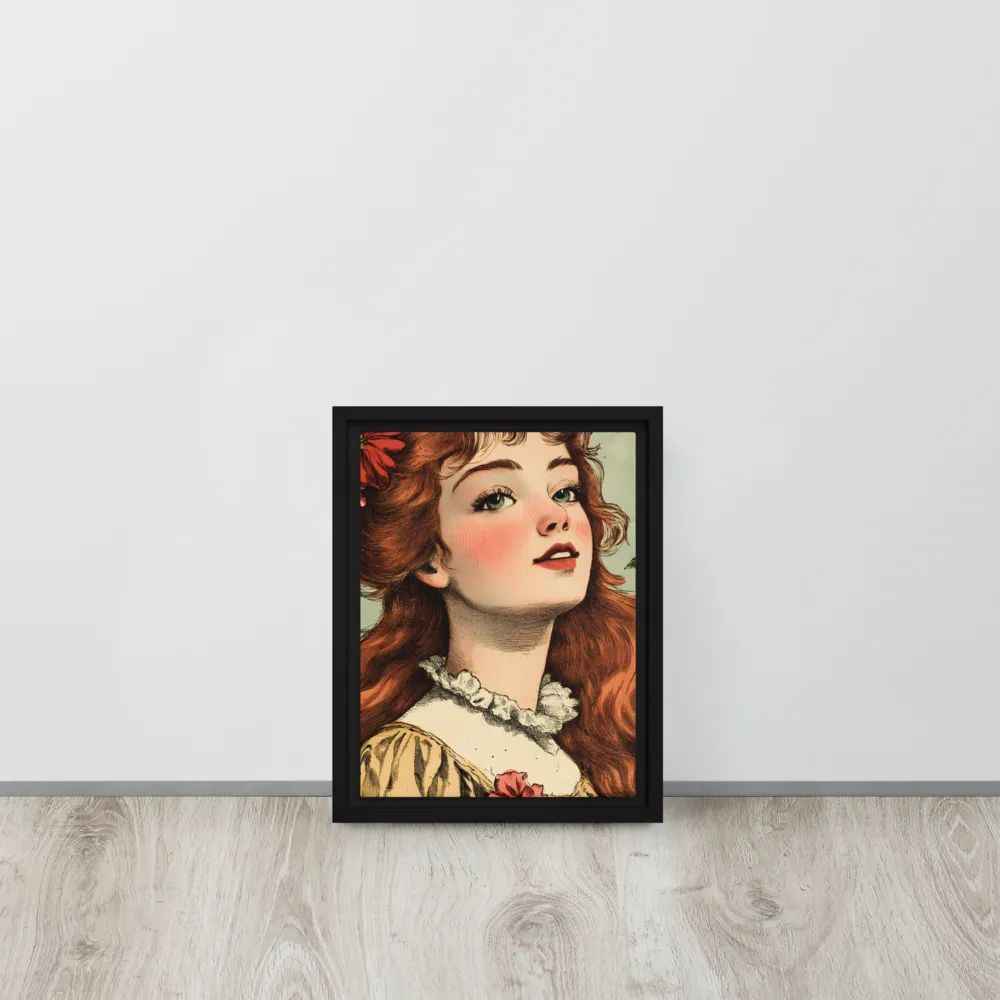 Whimsical Portrait of a Flower-Adorned Girl | Canvas with White Frame | 9″×12″