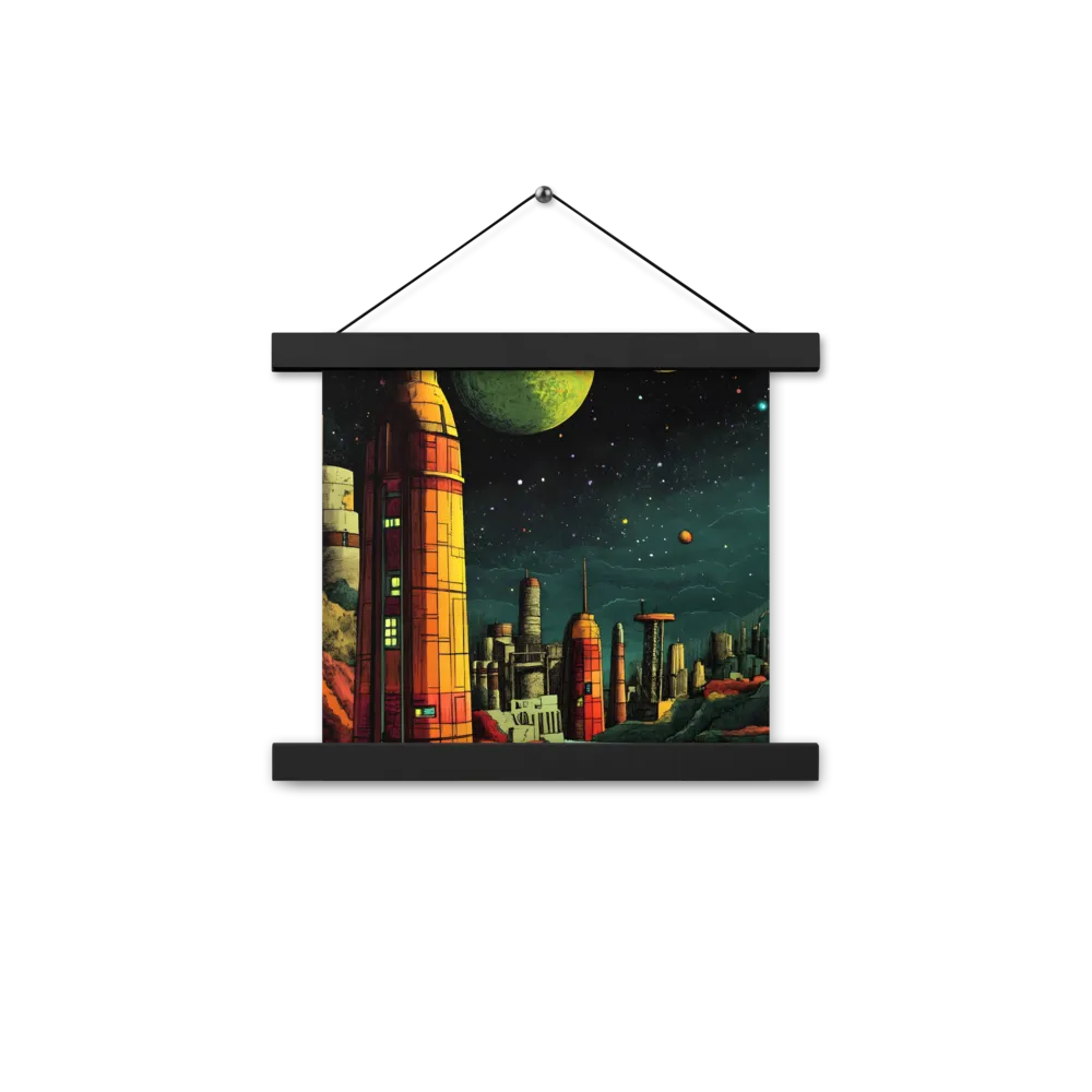 Cosmic Cityscape | Poster With Black Wood Hanger | 10″×10″