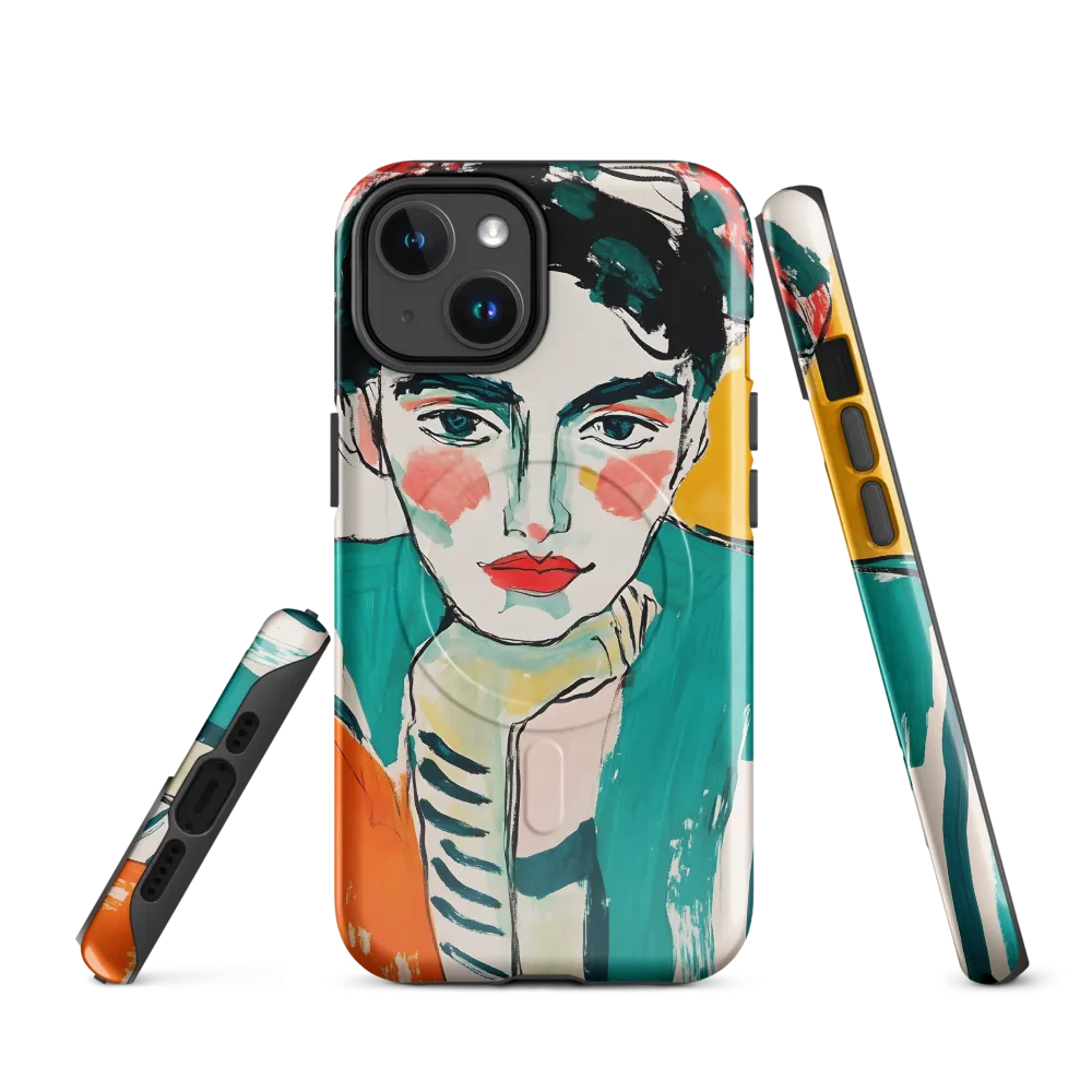 Contemplative Portrait in Bold Hues | Phone Case |  14 | MagSafe® Tough Case | Glossy