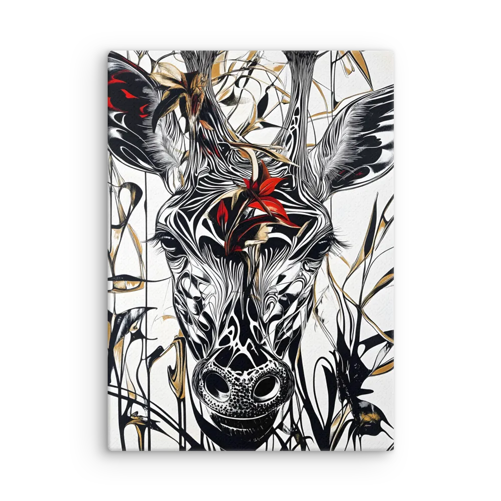 Floral Elegance: The Giraffe's Portrait | Thin Canvas | 20″×28″