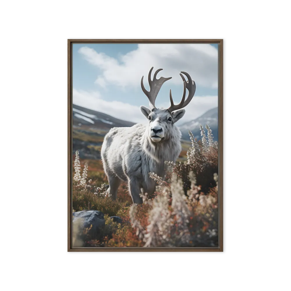 Majestic Harmony: The Reindeer in Nature | Canvas with Brown Frame | 20″×28″