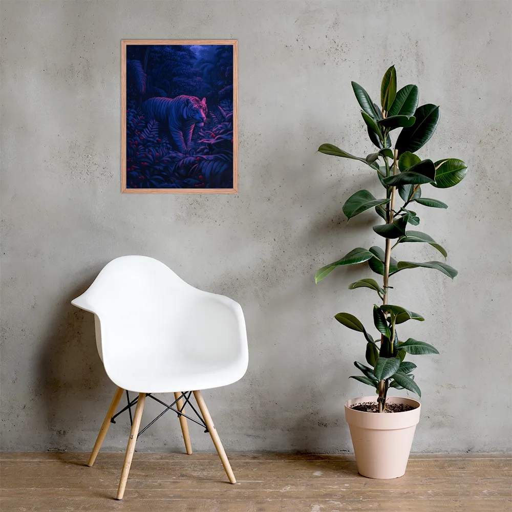 Mystic Prowler: The White Tiger in the Jungle | Poster with Red oak Frame | 18″×24″