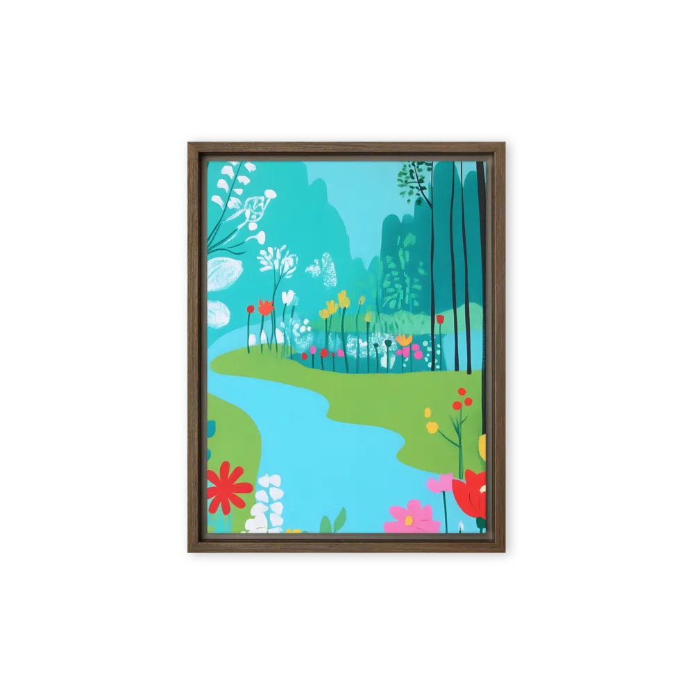 Whispers of Spring: A Colorful Retreat | Canvas with Brown Frame | 9″×12″