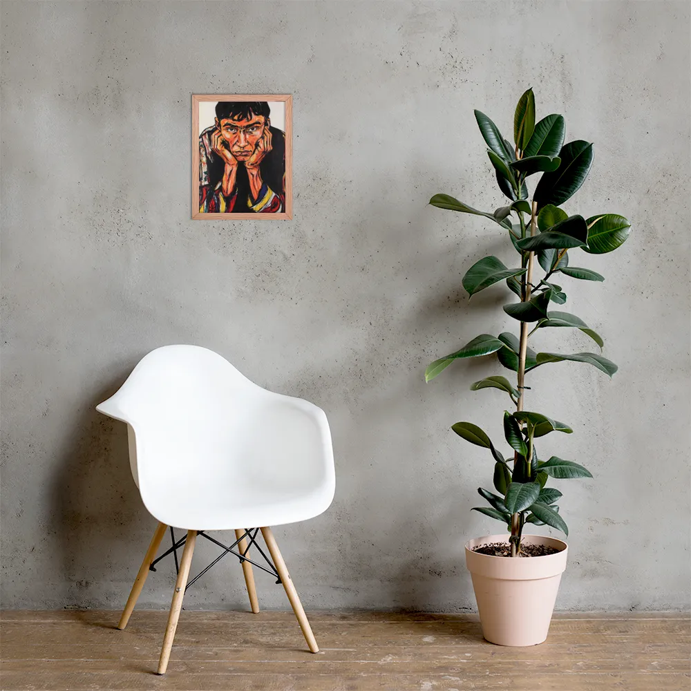 Contemplative Intensity: An Expressionist Portrait | Poster with Red oak Frame | 11″×14″