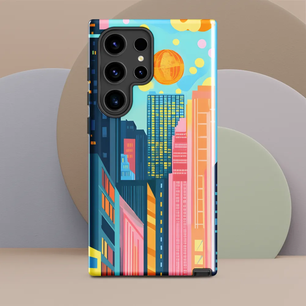 Cyan Skyline with Golden Orb