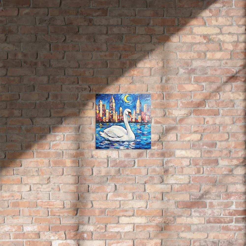 Moonlit City Swan 
 Metal Print | 12″x 12″