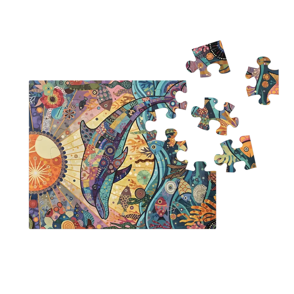 Sunlit Mosaic Dolphin 
 Jigsaw Puzzle in Tin Box
