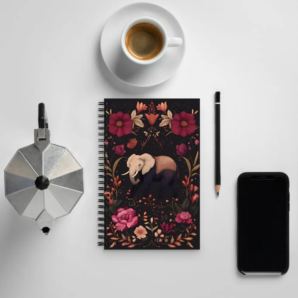 Whispers of the Wild: Elephants and Blooms | Spiral Notebook