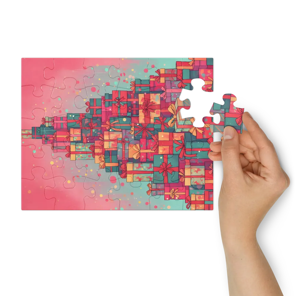 Pyramid of Presents 
 Jigsaw Puzzle in Tin Box