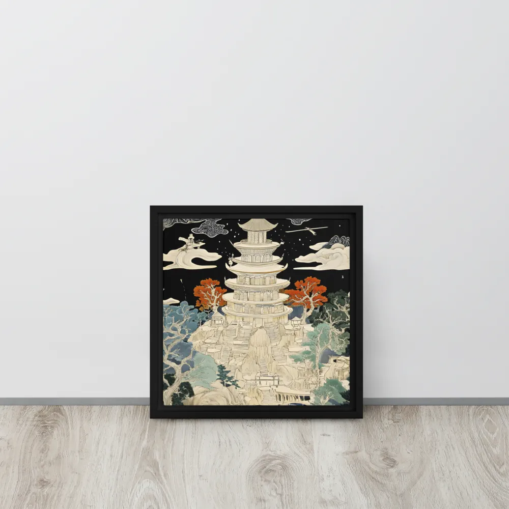 Whispers of the Pagoda | Canvas with Black Frame | 12″×12″