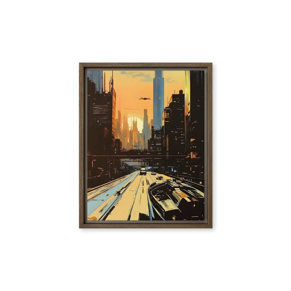 Metro Nexus: A Futuristic Cityscape | Canvas with Brown Frame | 11″×14″