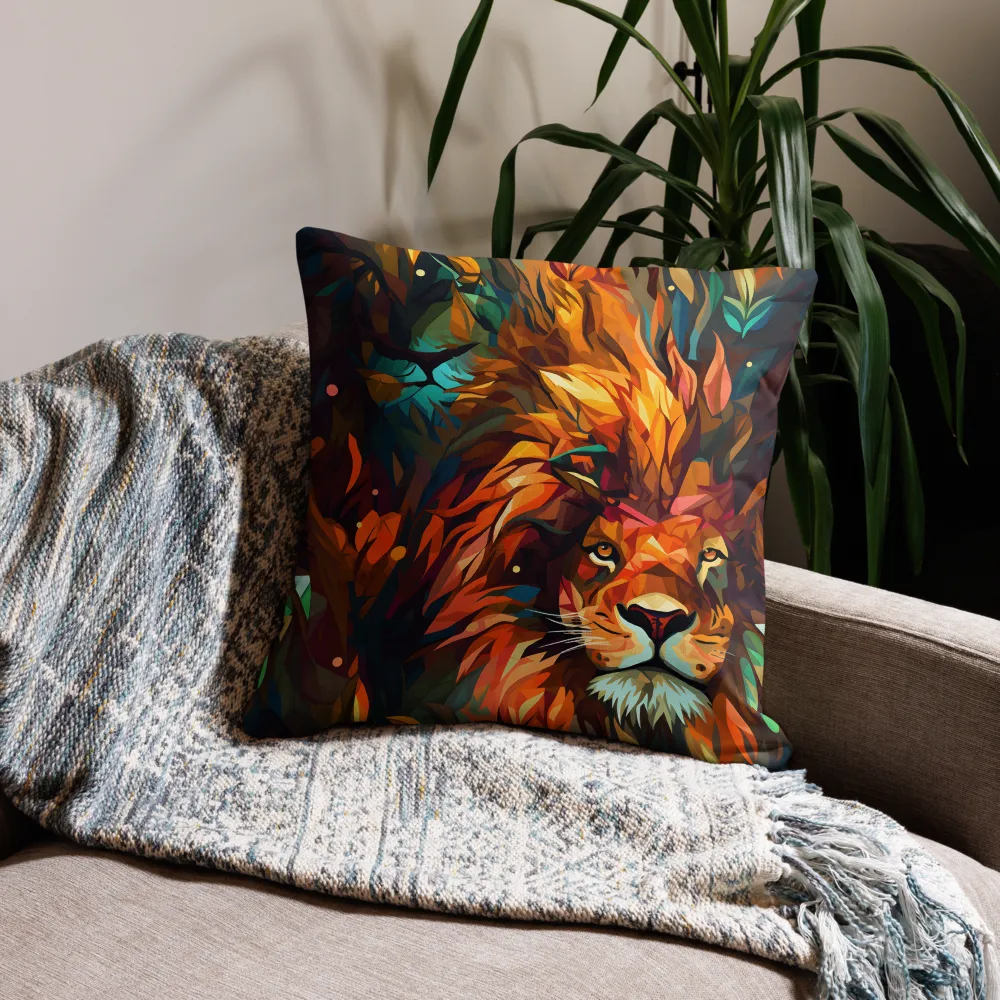 Majestic Gaze: The Polygonal Lion | Pillow & Pillow Case | Multiple Sizes