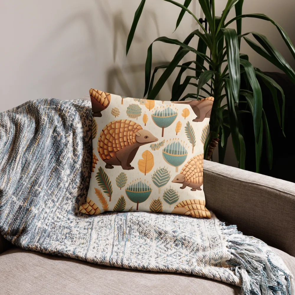 Pangolins in a Whimsical Habitat | Pillow | 18″×18″