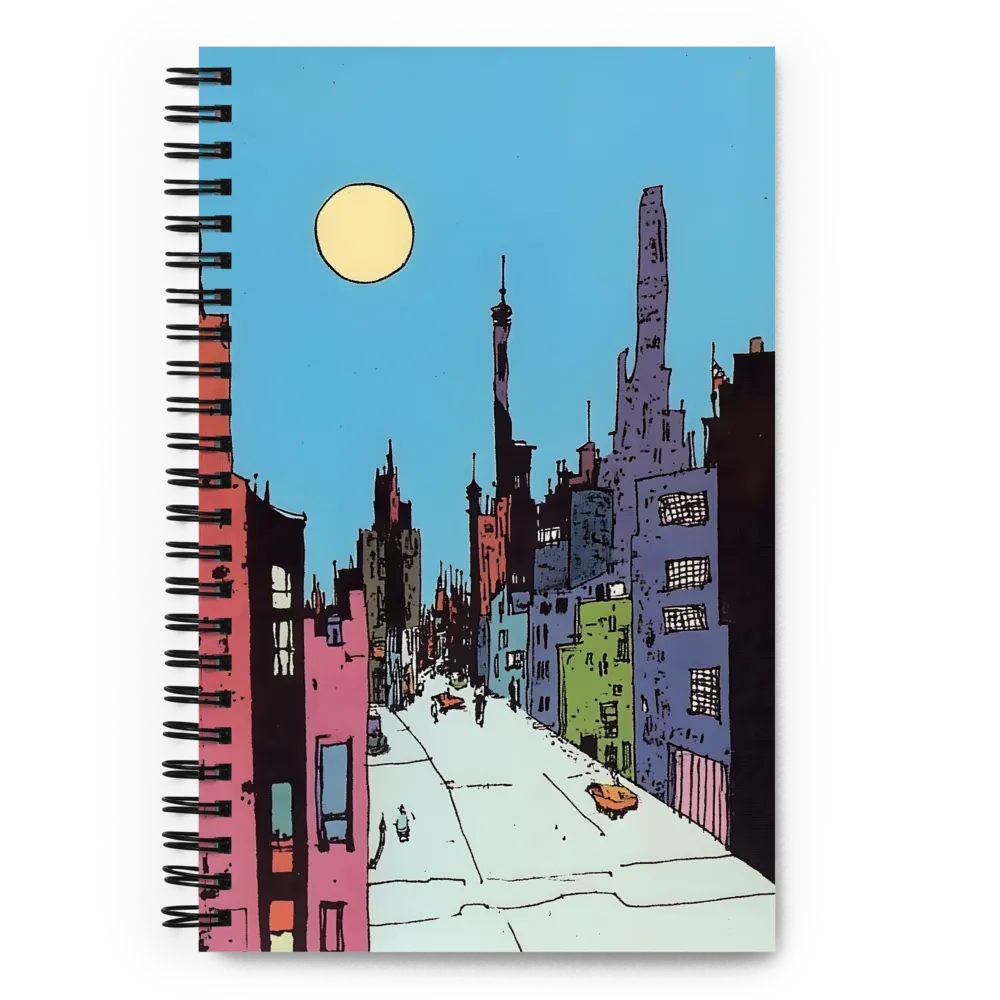 Vibrant Cityscape under the Moon | Spiral Notebook