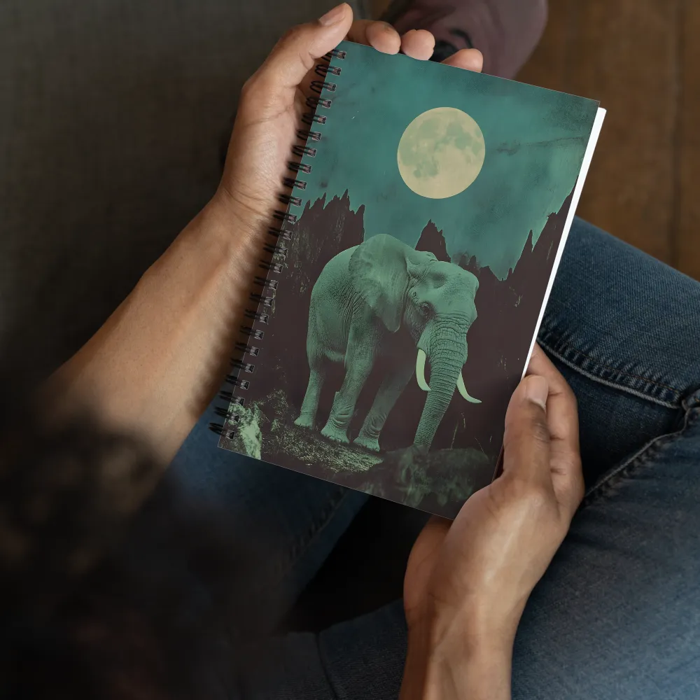 Ethereal Presence: Elephant Under a Full Moon | Spiral Notebook