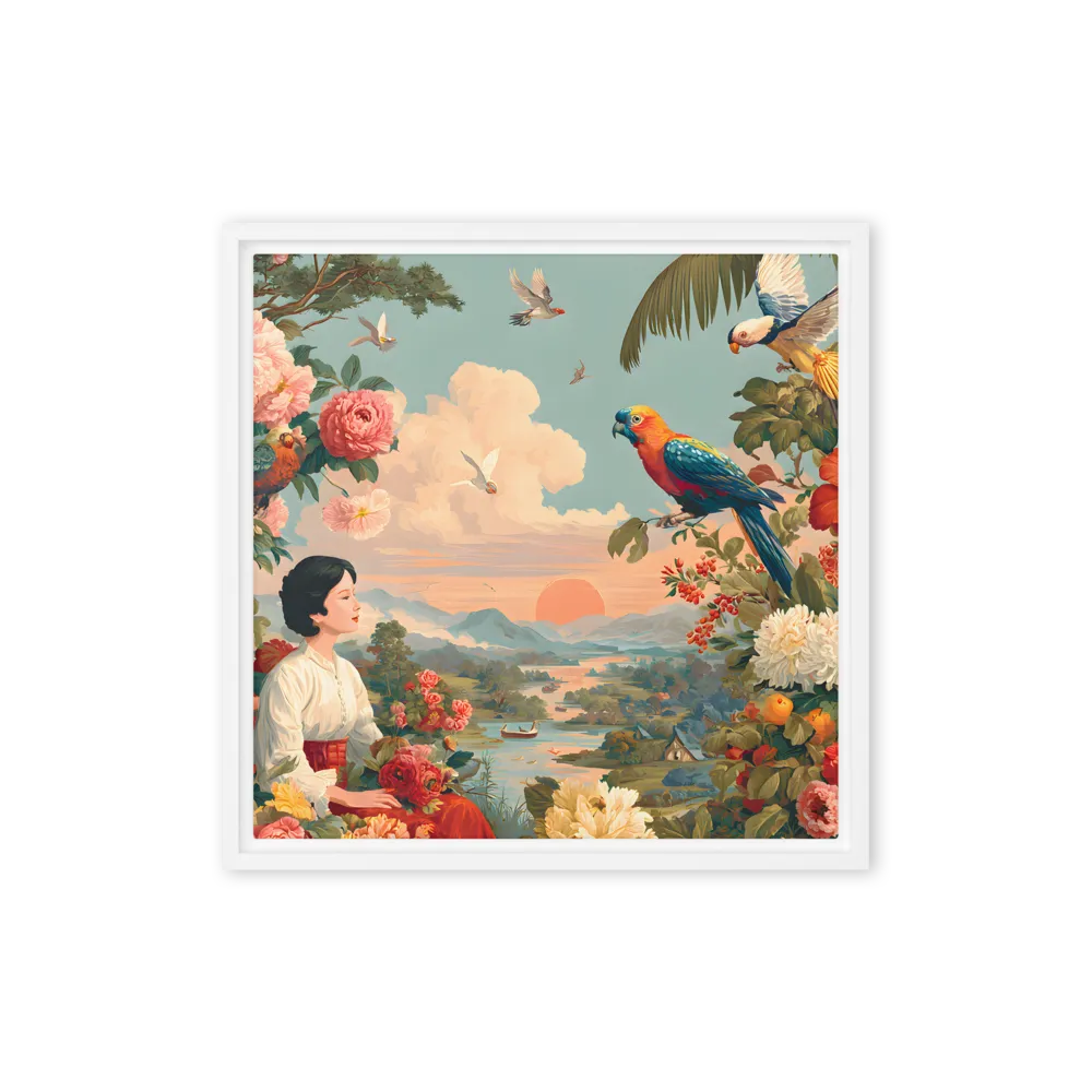 Sunset Garden Reverie 
 Canvas with White Frame