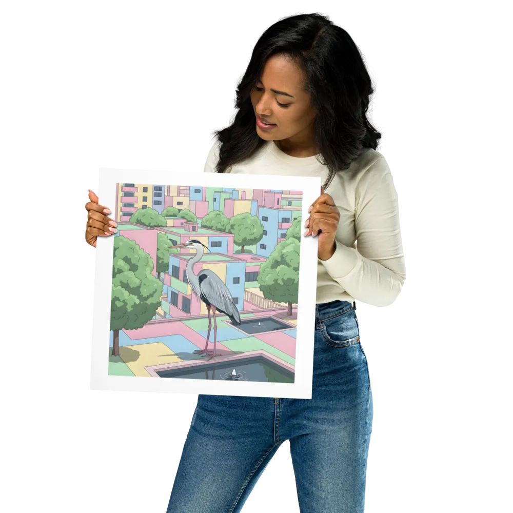 Pastel City Heron 
 Poster | 14″x 14″