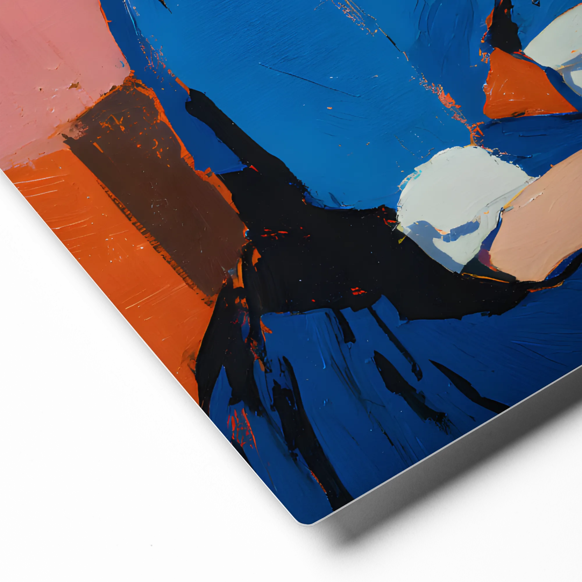 Serene Woman in Blue 
 Metal Print | 12″x 12″