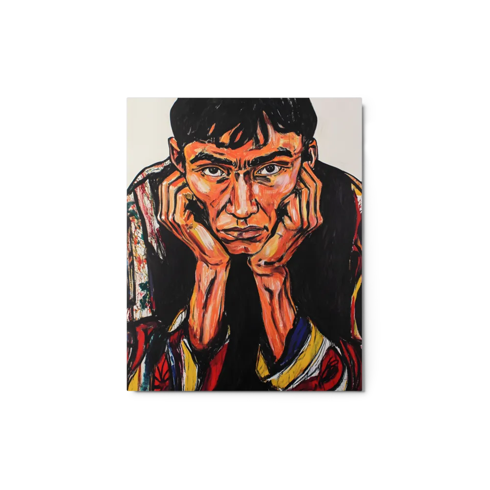Contemplative Intensity: An Expressionist Portrait | Metal Print | 8″×10″