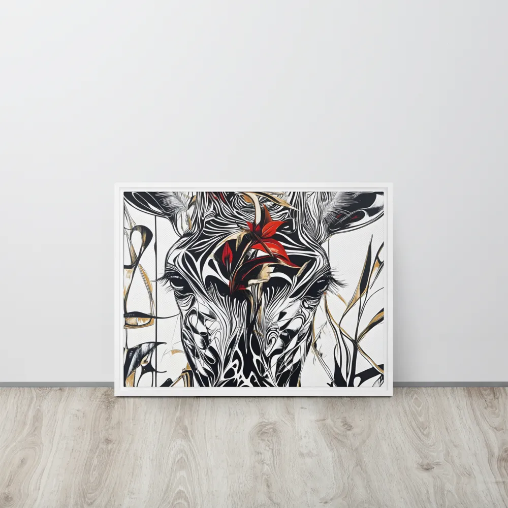 Floral Elegance: The Giraffe's Portrait | Canvas with White Frame | 18″×24″