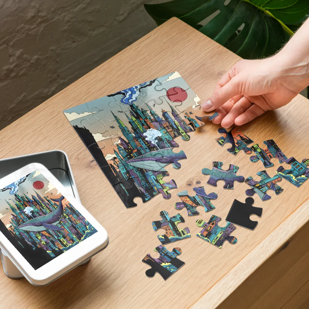Sky Whale City 
 Jigsaw Puzzle in Tin Box