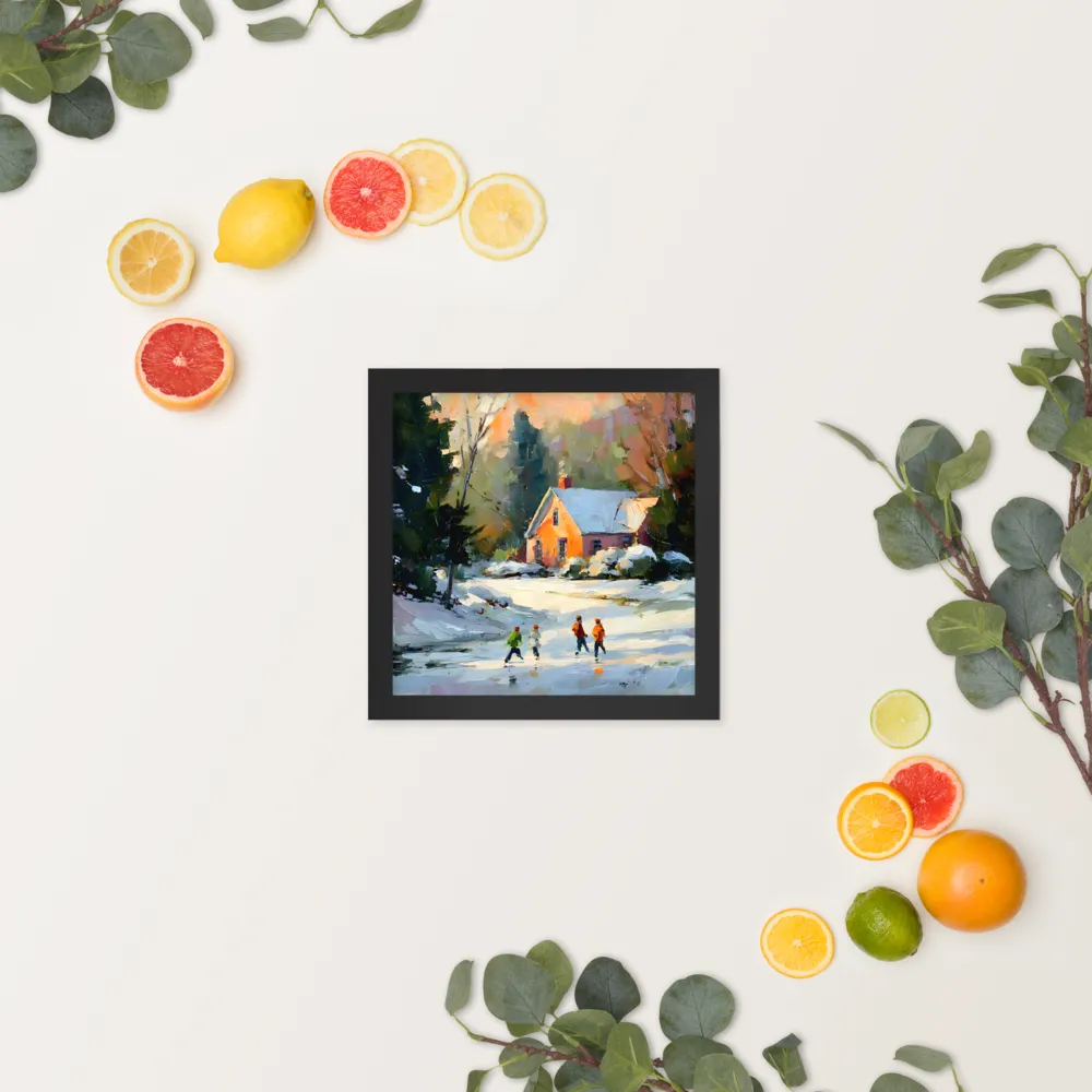 Sunlit Winter Cottage 
 Poster with Black Frame | 10″x 10″