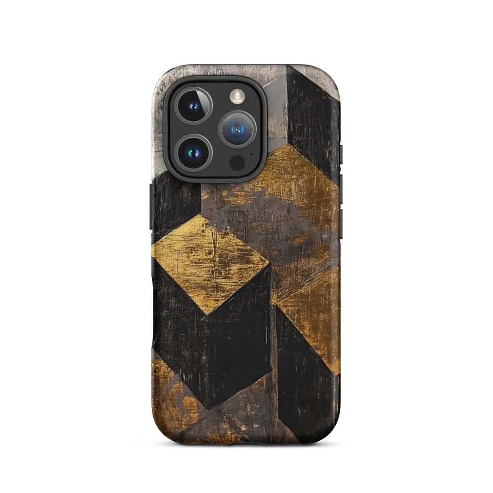 Geometric Harmony in Gold and Black | Phone Case |  16 Pro | Tough Case | Matte