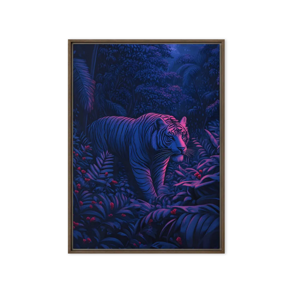Mystic Prowler: The White Tiger in the Jungle | Canvas with Brown Frame | 20″×28″