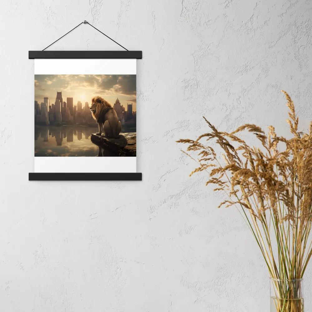 The Lion's Gaze Over the Urban Symphony | Poster With Black Wood Hanger | 11″×14″