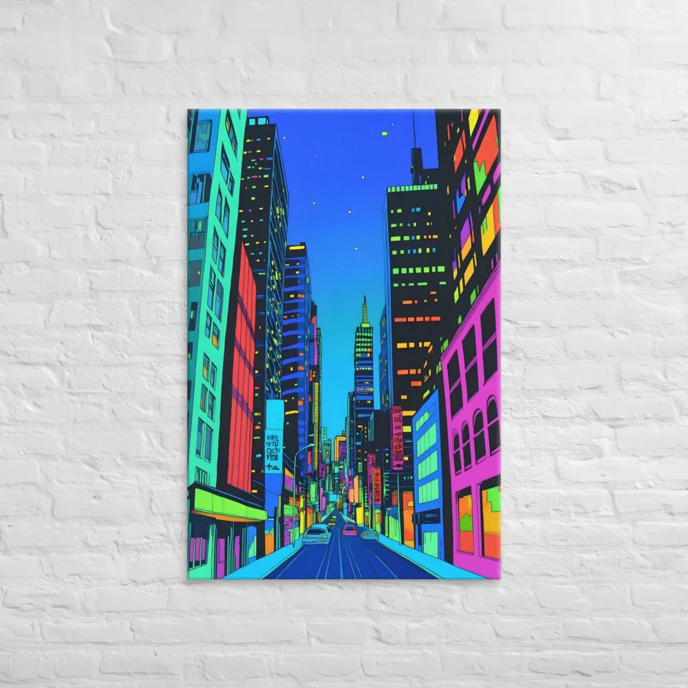 Neon Dreamscape: A Futuristic City at Dusk | Canvas | 32″×48″