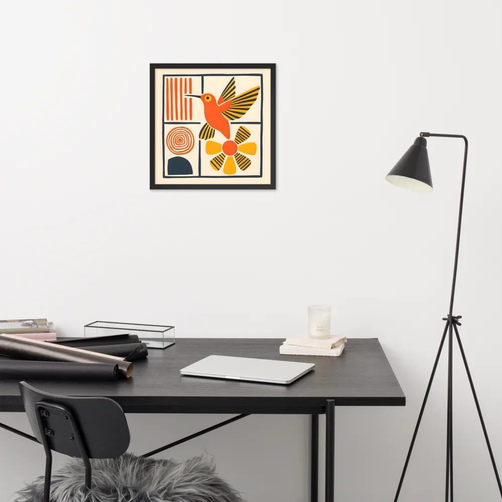Hummingbird & Flower Panel 
 Poster with Black Frame | 18″x 18″