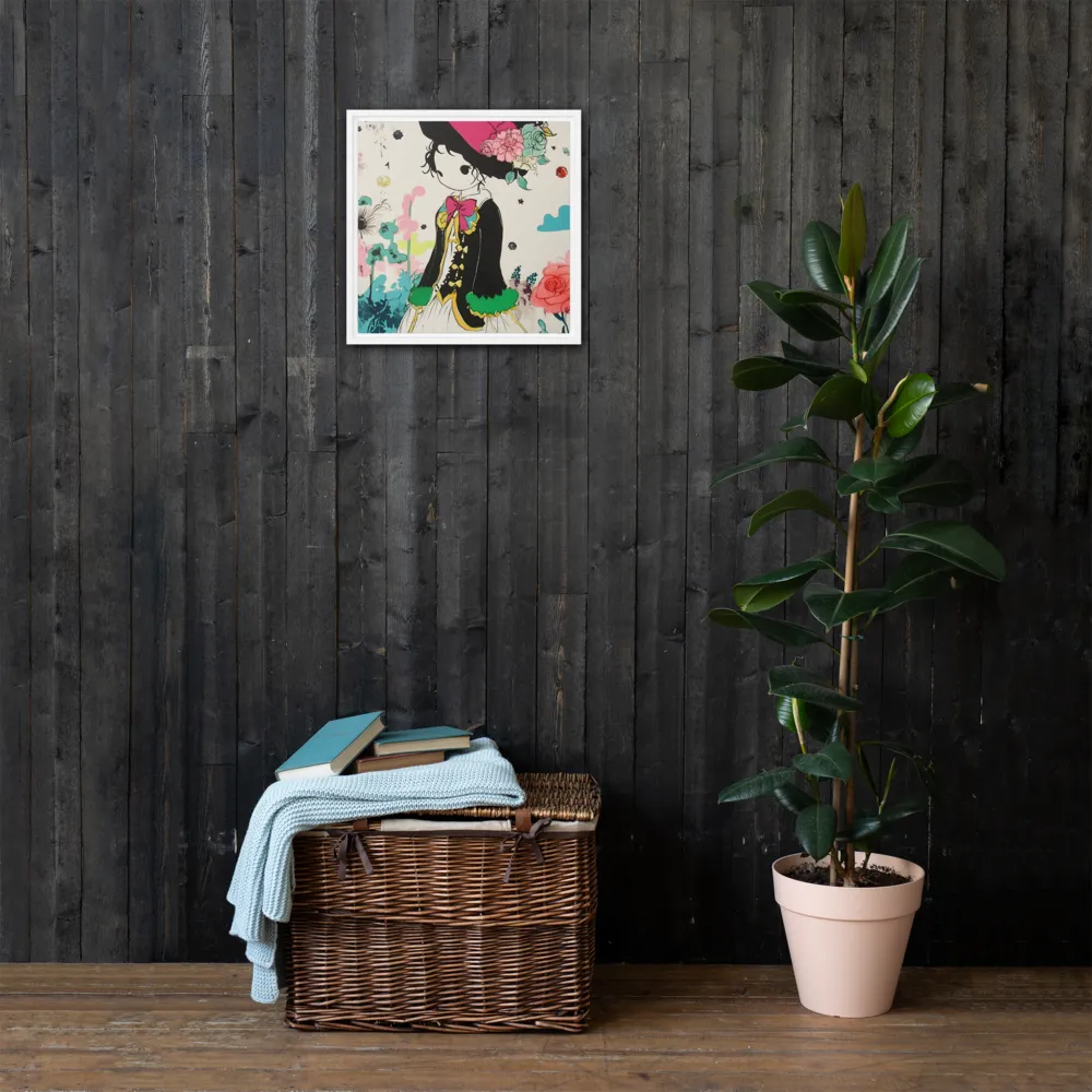 Whimsical Garden Reverie | Canvas with White Frame | 16″×16″