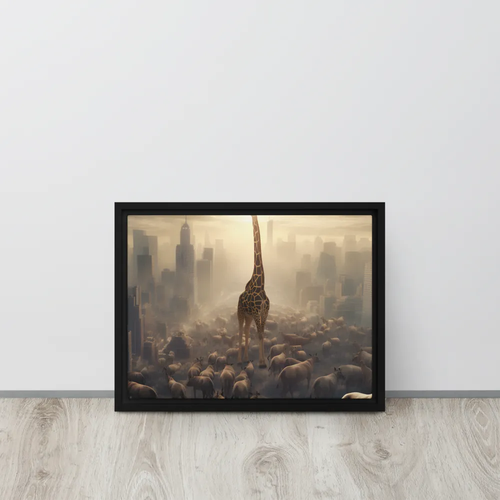 Urban Serengeti: A Giraffe's Perspective | Canvas with Black Frame | 12″×16″