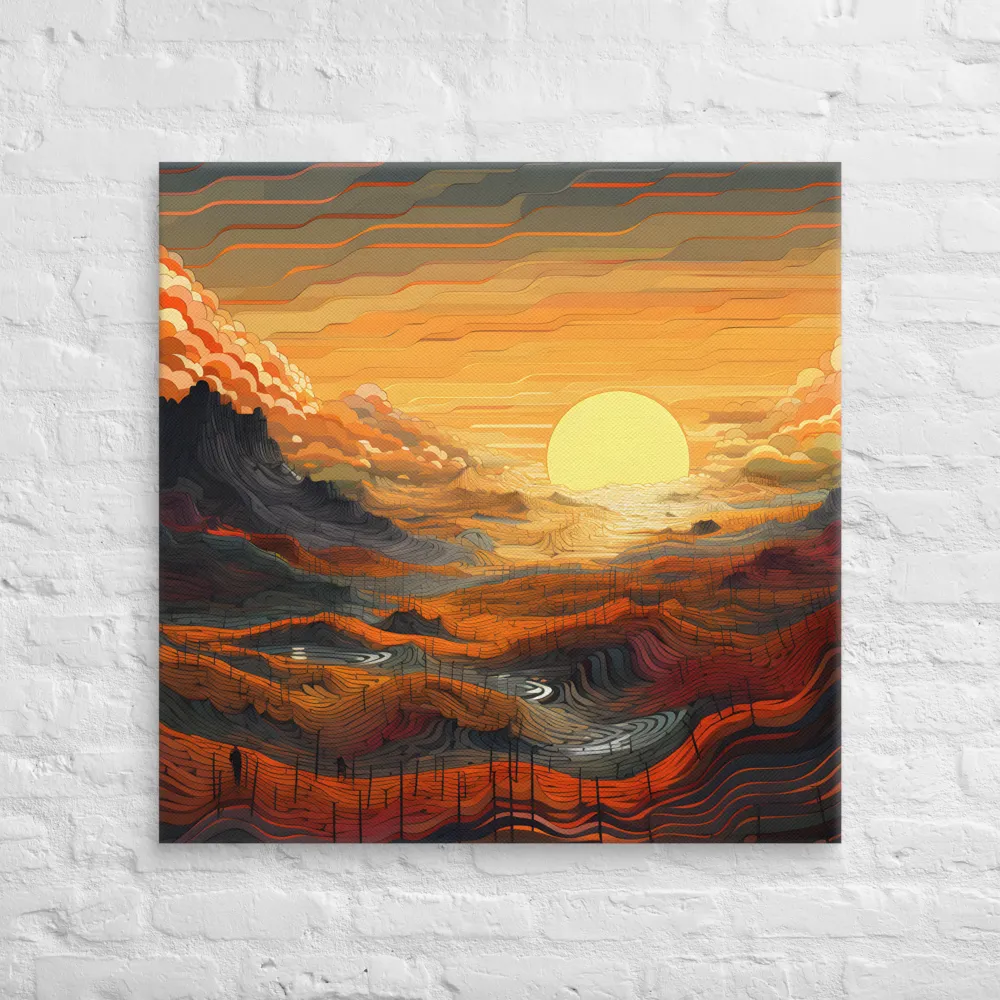Ethereal Sunset: A Serene Landscape in Flowing Forms | Canvas | 32″×32″